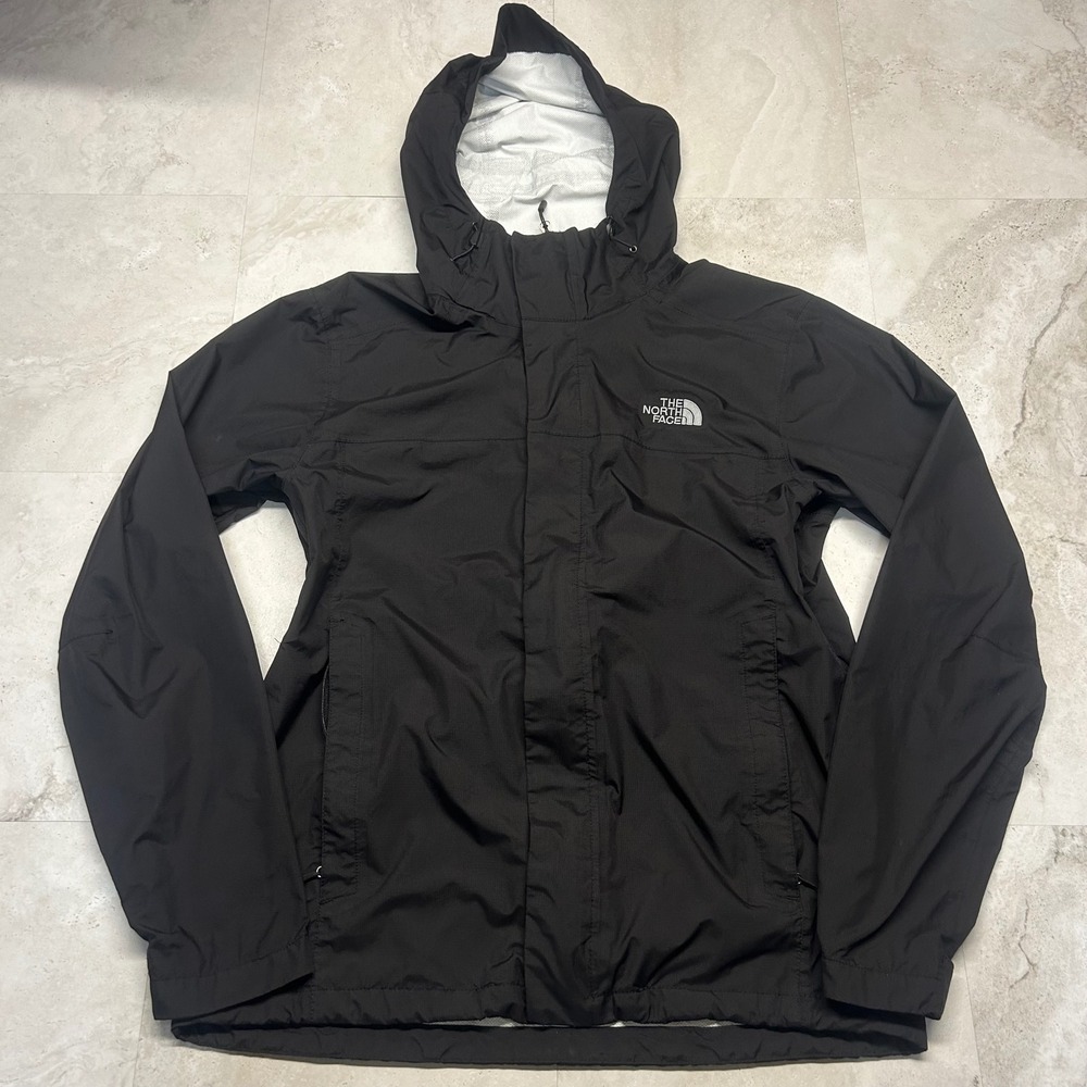 The North Face Rain Jacket Black Mens Medium Waterproof Hooded Shell Windbreaker